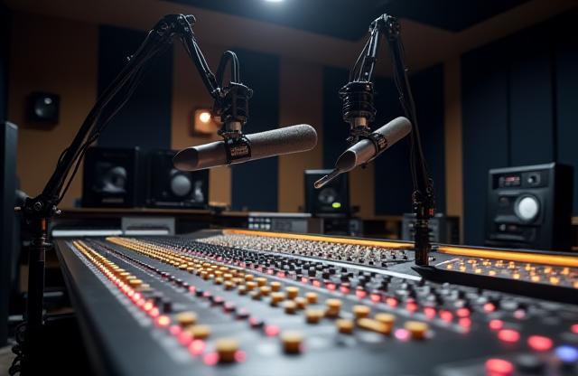 Modern radio broadcasting studio with equipment